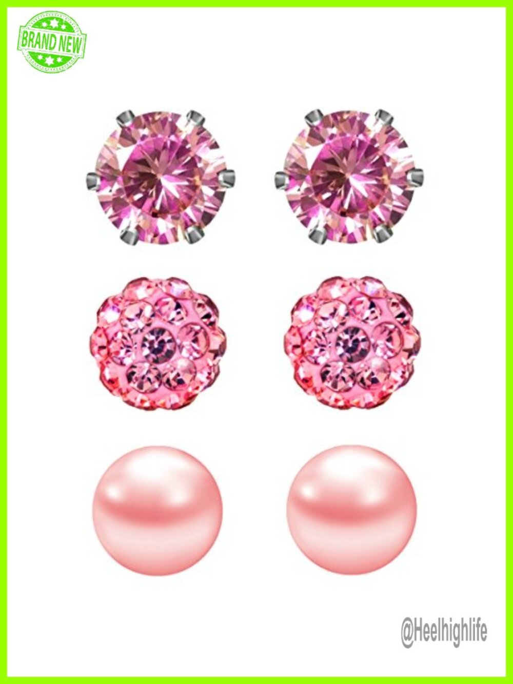 Cubic Zirconia Rhinestone Faux Pearl Stainless Steel Stud Earrings Set